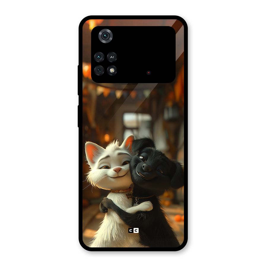 Cute Cat Dog Glass Back Case for Poco M4 Pro 4G