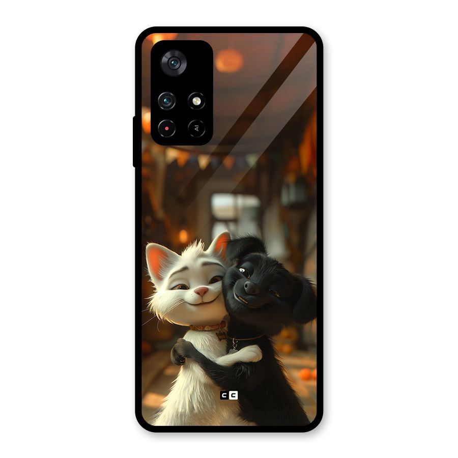Cute Cat Dog Glass Back Case for Poco M4 Pro 5G