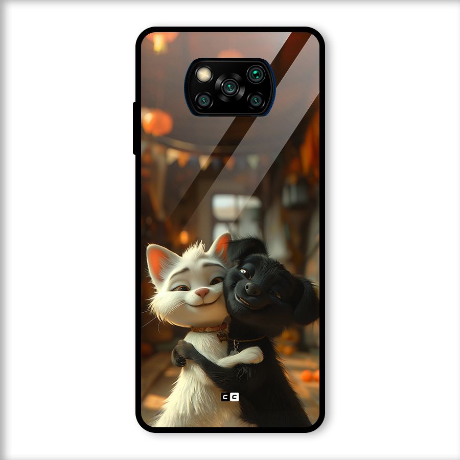 Cute Cat Dog Glass Back Case for Poco X3