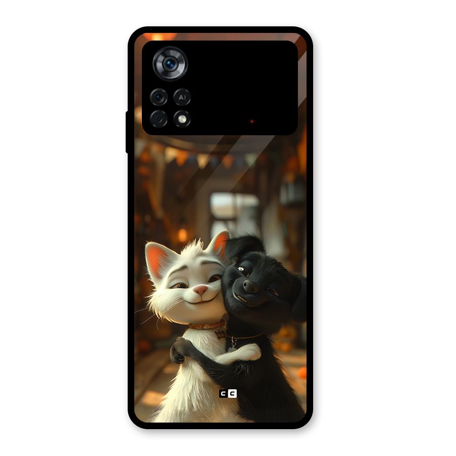 Cute Cat Dog Glass Back Case for Poco X4 Pro 5G