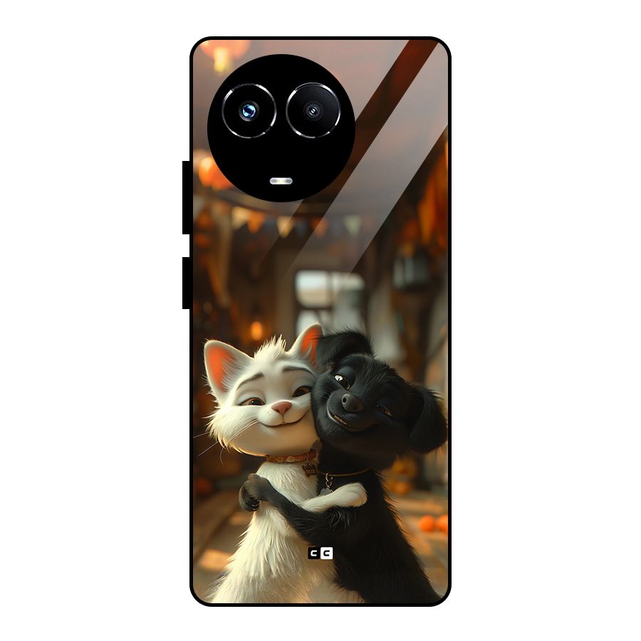 Cute Cat Dog Glass Back Case for Realme 11X