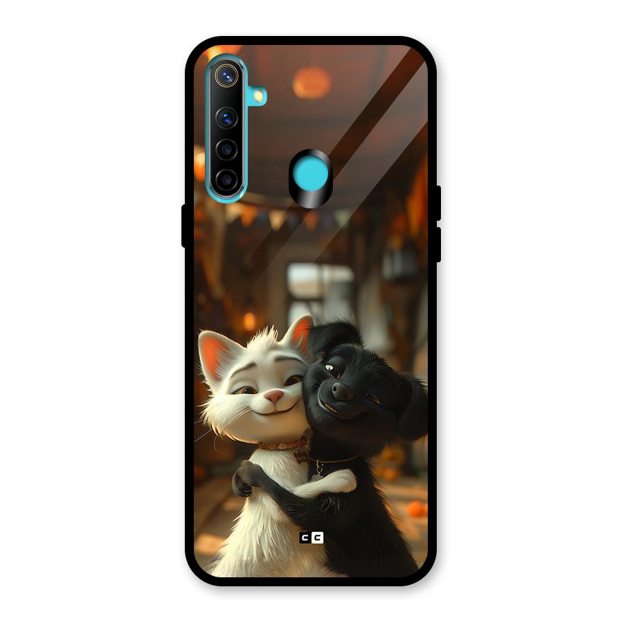 Cute Cat Dog Glass Back Case for Realme 5i