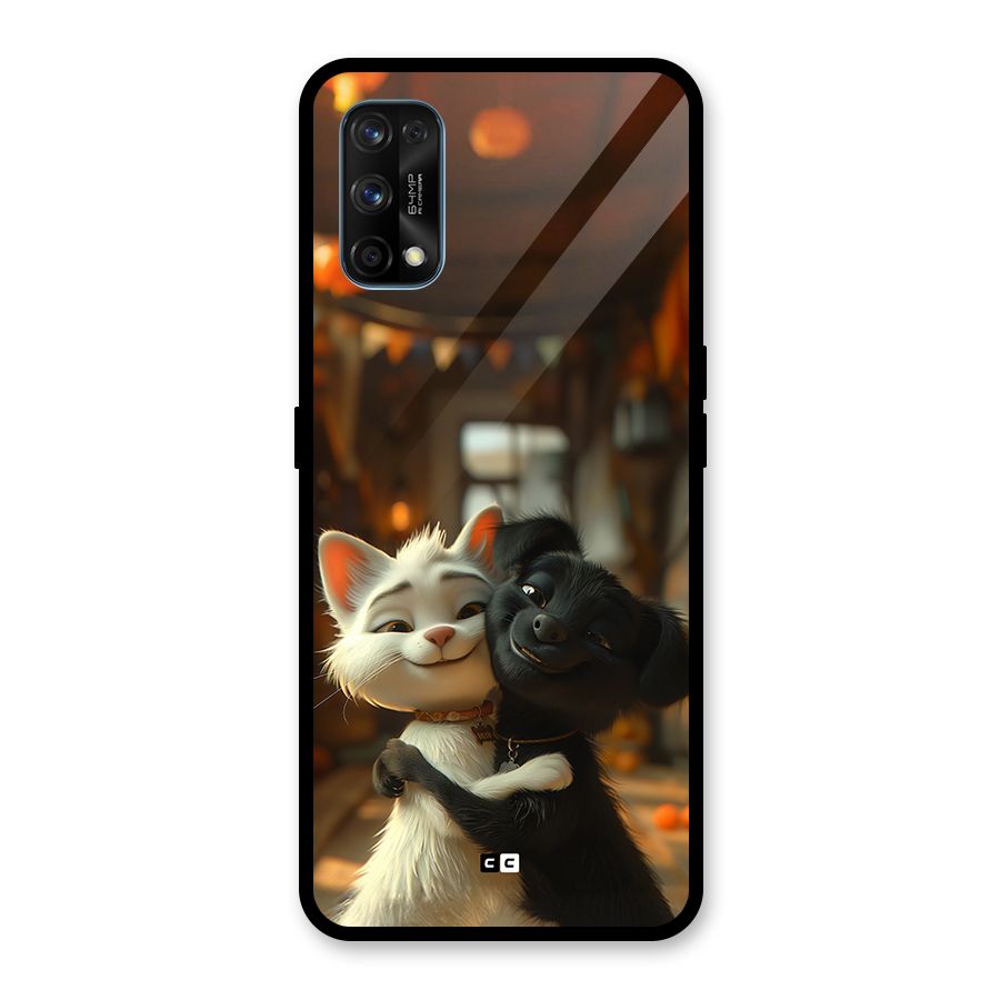 Cute Cat Dog Glass Back Case for Realme 7 Pro