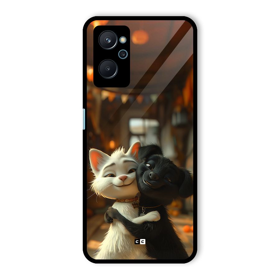 Cute Cat Dog Glass Back Case for Realme 9i