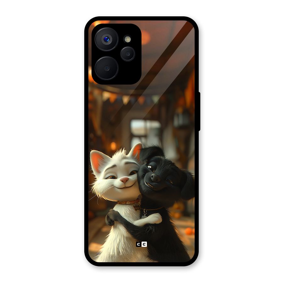 Cute Cat Dog Glass Back Case for Realme 9i 5G