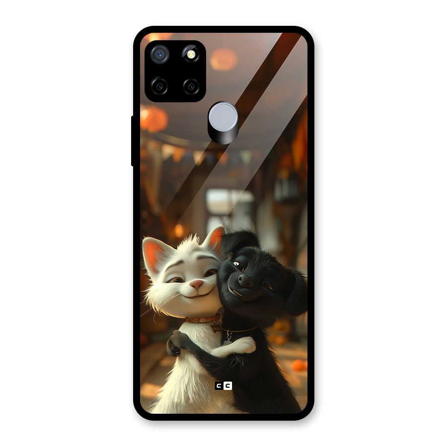 Cute Cat Dog Glass Back Case for Realme C15