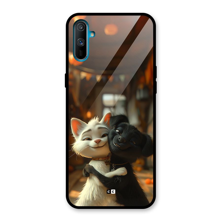 Cute Cat Dog Glass Back Case for Realme C3