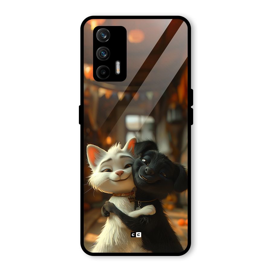 Cute Cat Dog Glass Back Case for Realme GT 5G