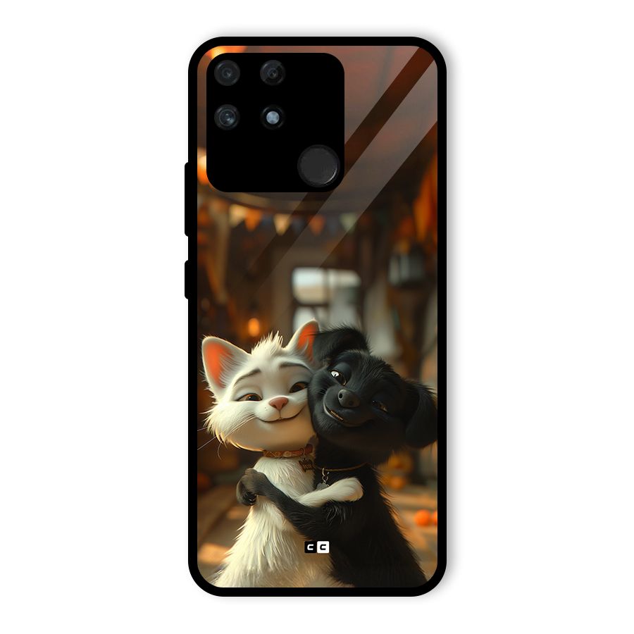 Cute Cat Dog Glass Back Case for Realme Narzo 50A