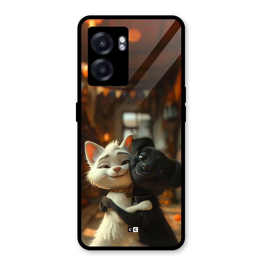 Cute Cat Dog Glass Back Case for Realme Narzo 50 5G