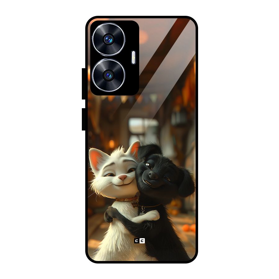 Cute Cat Dog Glass Back Case for Realme Narzo N55