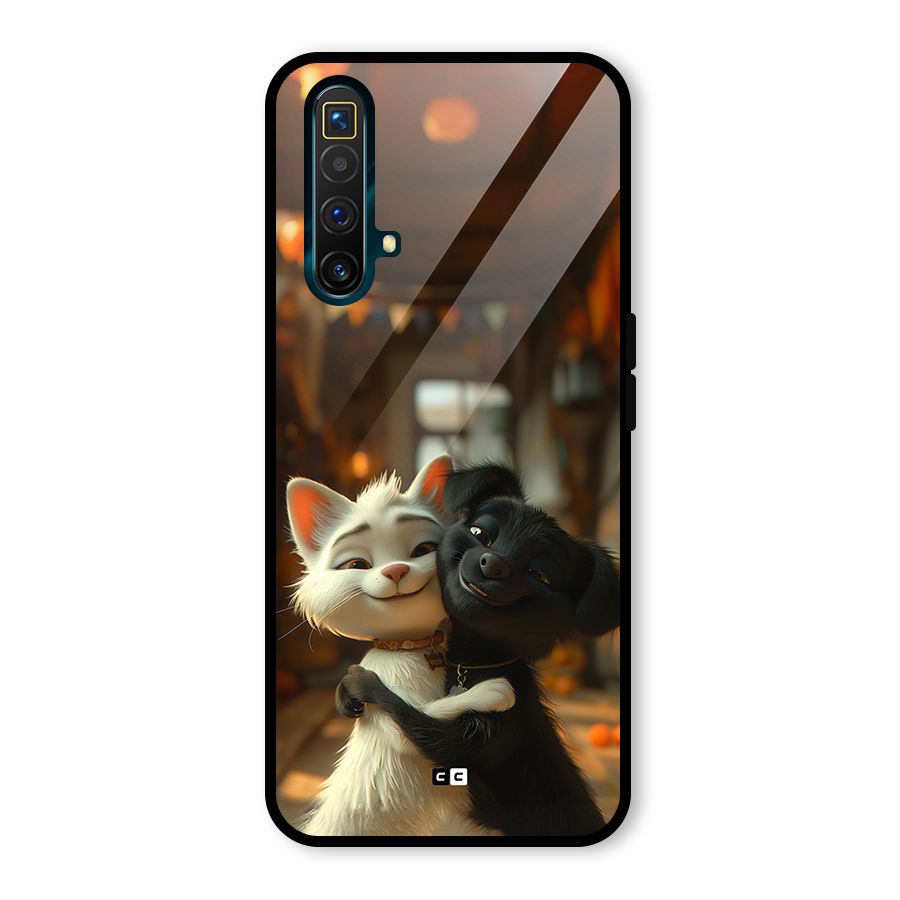 Cute Cat Dog Glass Back Case for Realme X3