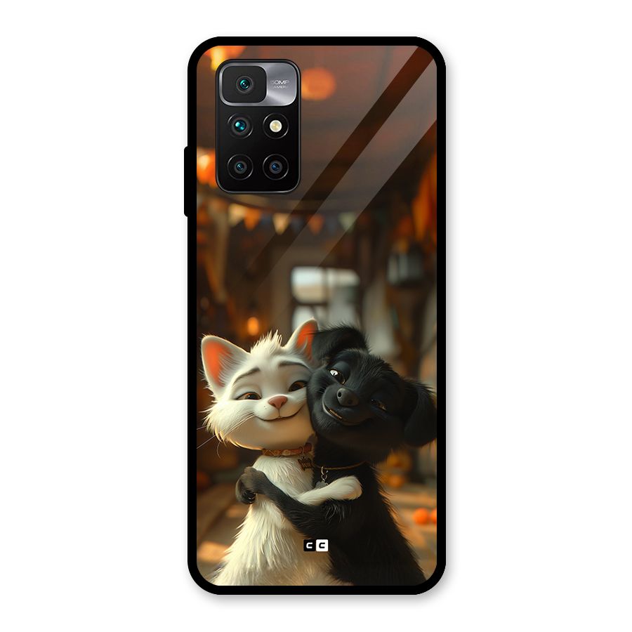 Cute Cat Dog Glass Back Case for Redmi 10 Prime