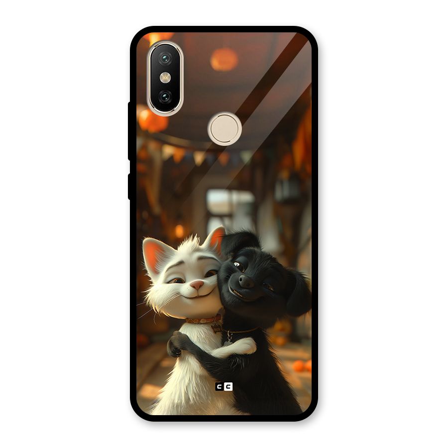 Cute Cat Dog Glass Back Case for Redmi A2