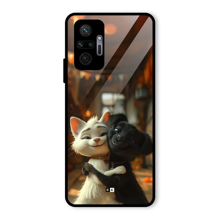 Cute Cat Dog Glass Back Case for Redmi Note 10 Pro