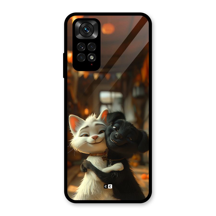 Cute Cat Dog Glass Back Case for Redmi Note 11S