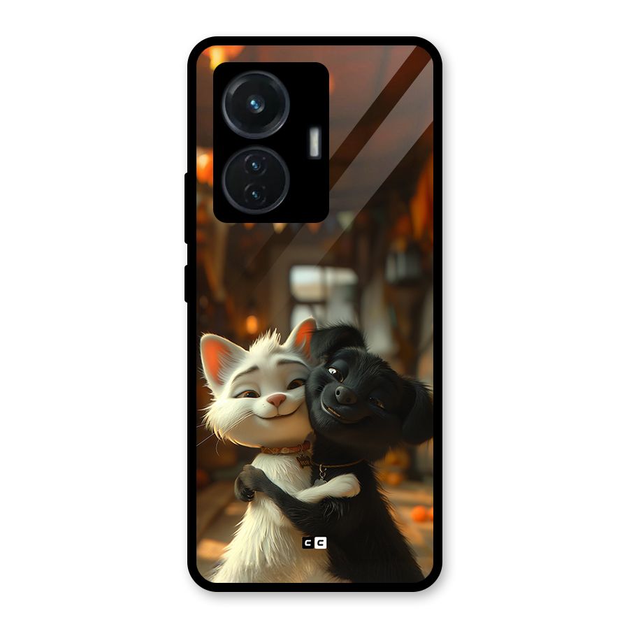 Cute Cat Dog Glass Back Case for Vivo T1 44W
