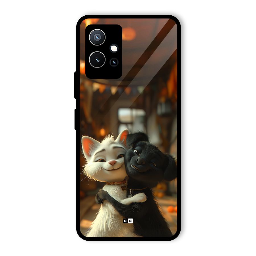 Cute Cat Dog Glass Back Case for Vivo T1 5G