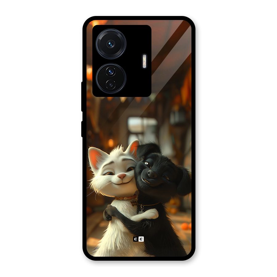 Cute Cat Dog Glass Back Case for Vivo T1 Pro