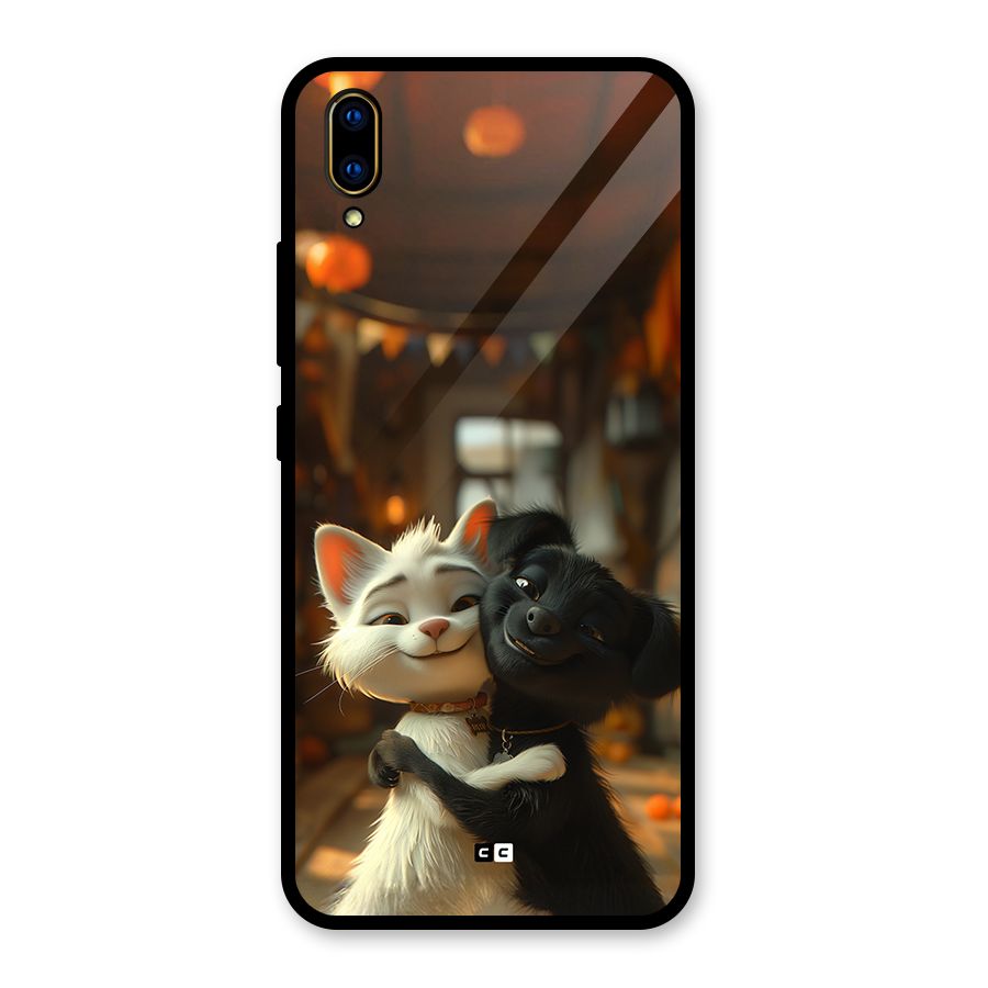 Cute Cat Dog Glass Back Case for Vivo V11 Pro
