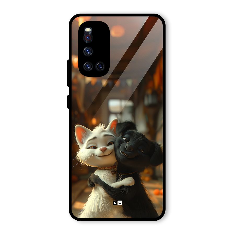 Cute Cat Dog Glass Back Case for Vivo V19