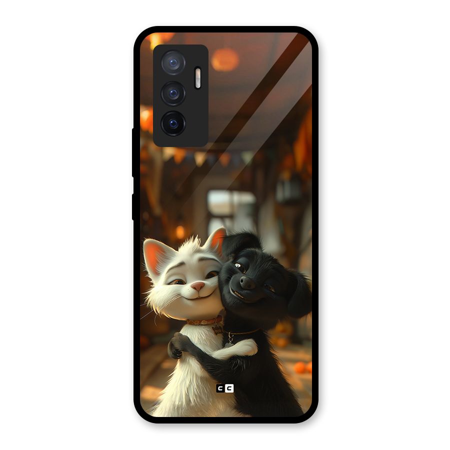 Cute Cat Dog Glass Back Case for Vivo V23e
