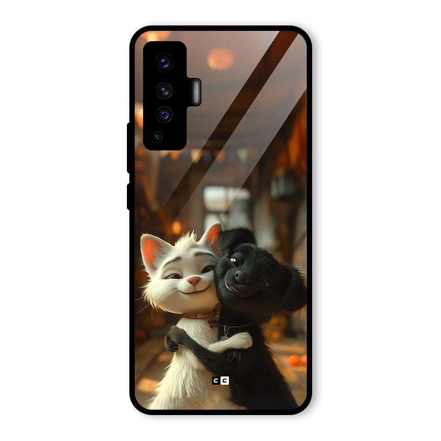 Cute Cat Dog Glass Back Case for Vivo X50