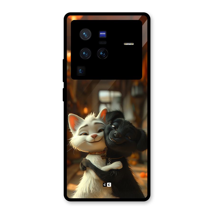 Cute Cat Dog Glass Back Case for Vivo X80 Pro