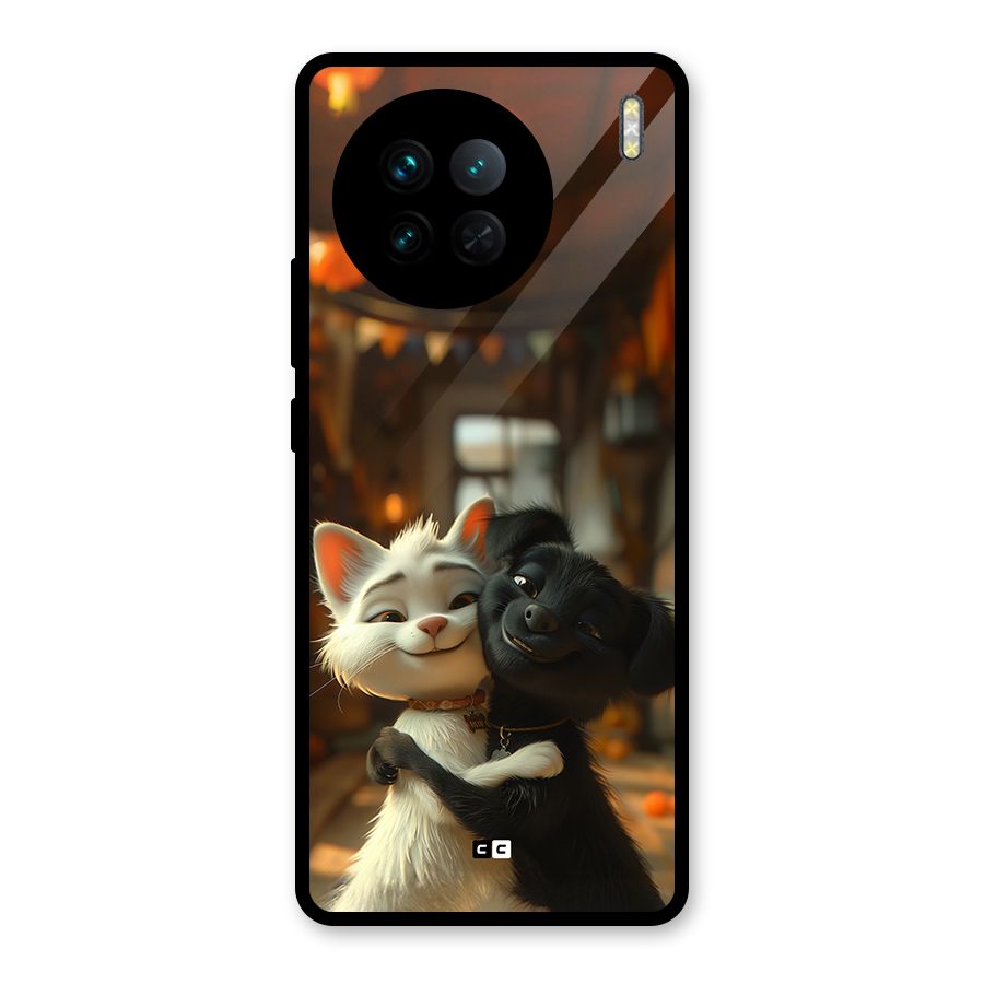 Cute Cat Dog Glass Back Case for Vivo X90