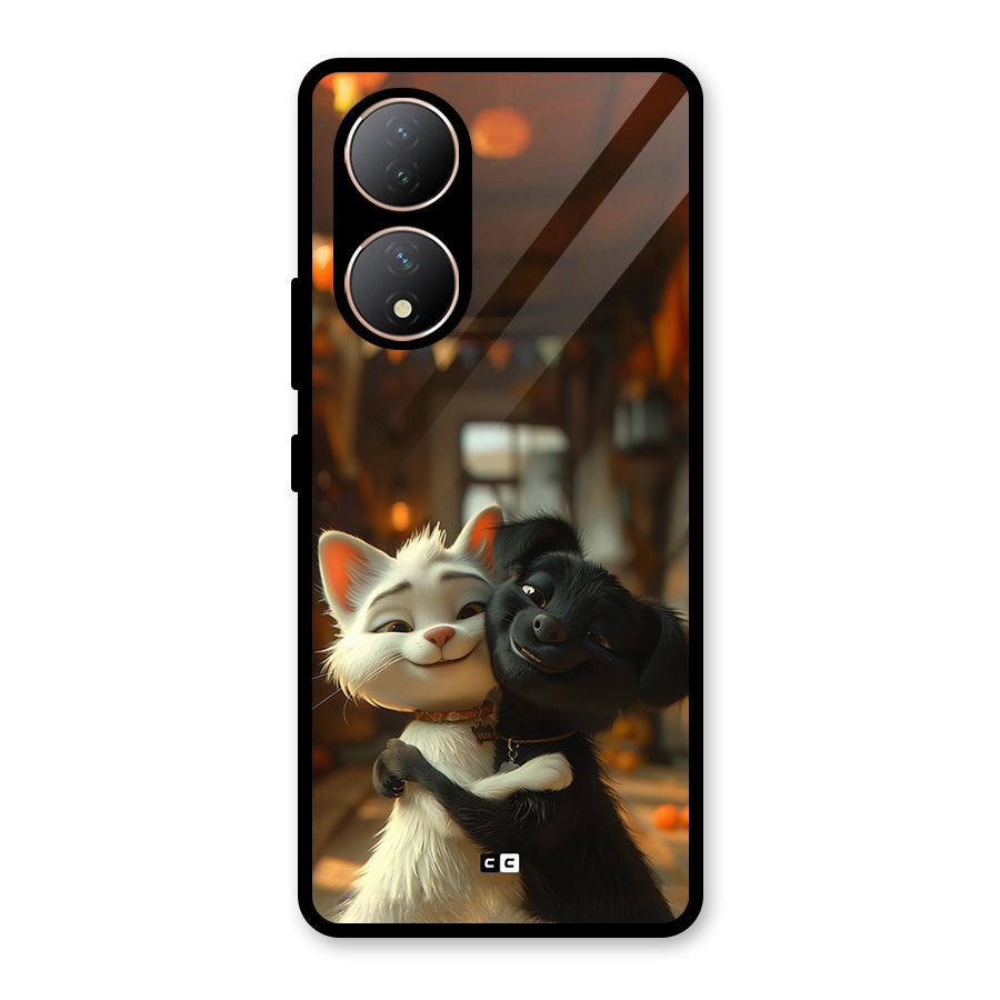 Cute Cat Dog Glass Back Case for Vivo Y100A