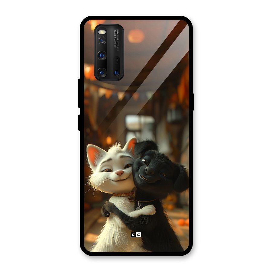 Cute Cat Dog Glass Back Case for Vivo iQOO 3