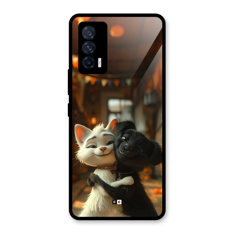 Cute Cat Dog Glass Back Case for Vivo iQOO 7 5G