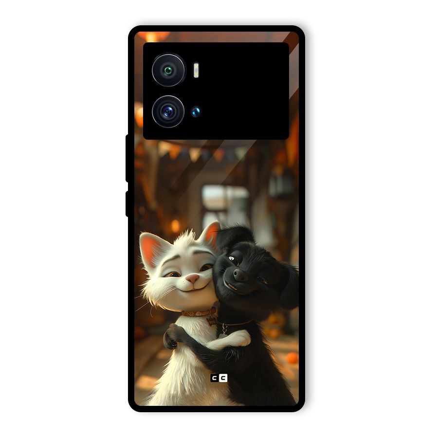 Cute Cat Dog Glass Back Case for Vivo iQOO 9 Pro