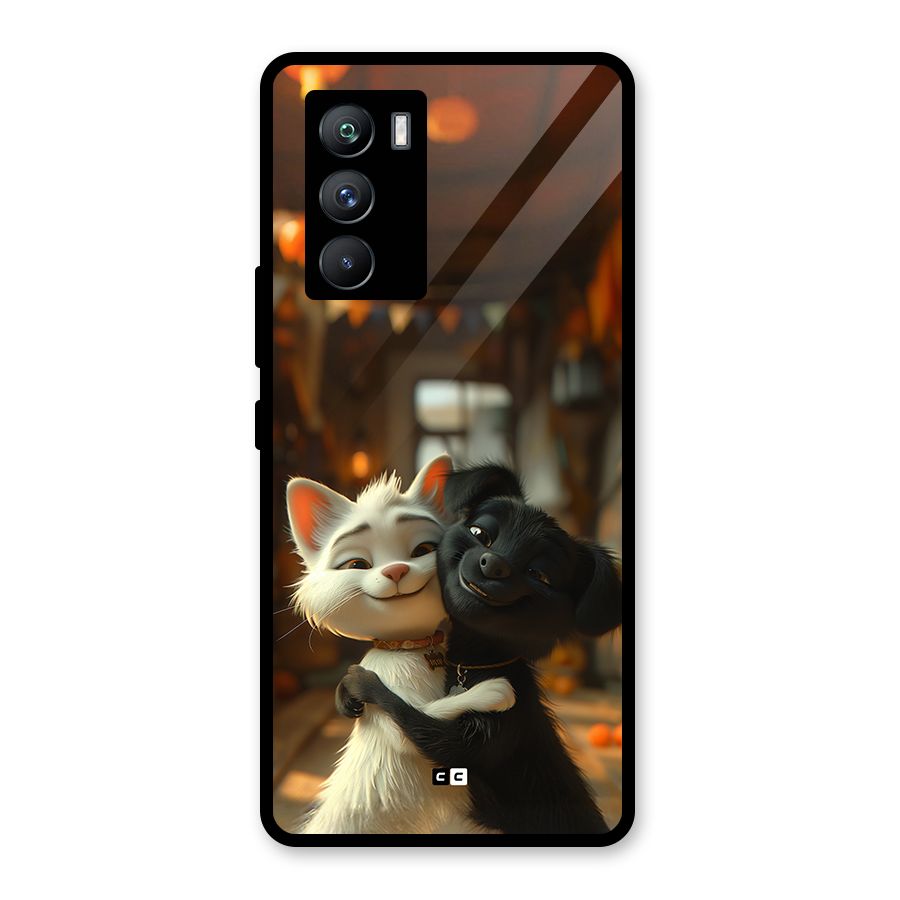 Cute Cat Dog Glass Back Case for Vivo iQOO 9 SE
