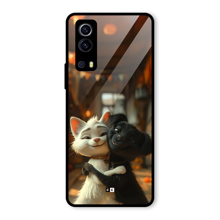 Cute Cat Dog Glass Back Case for Vivo iQOO Z3