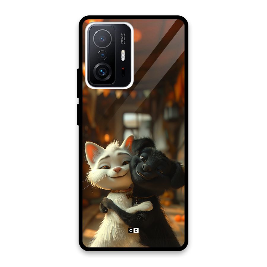 Cute Cat Dog Glass Back Case for Xiaomi 11T Pro
