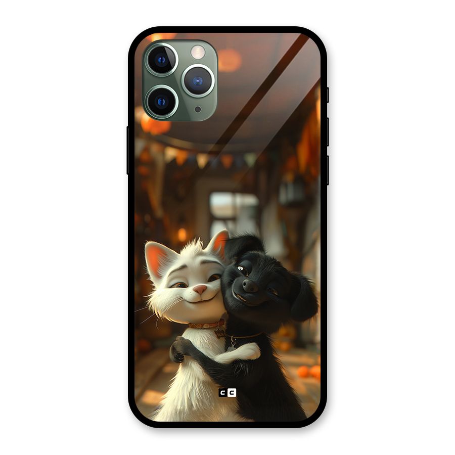 Cute Cat Dog Glass Back Case for iPhone 11 Pro