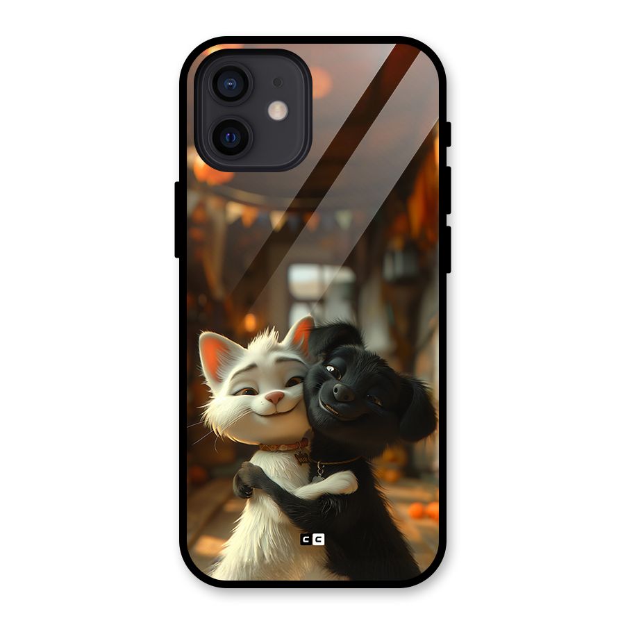 Cute Cat Dog Glass Back Case for iPhone 12