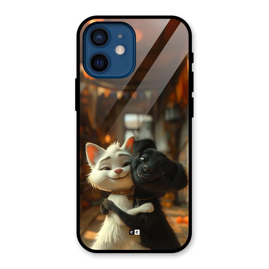 Cute Cat Dog Glass Back Case for iPhone 12 Mini