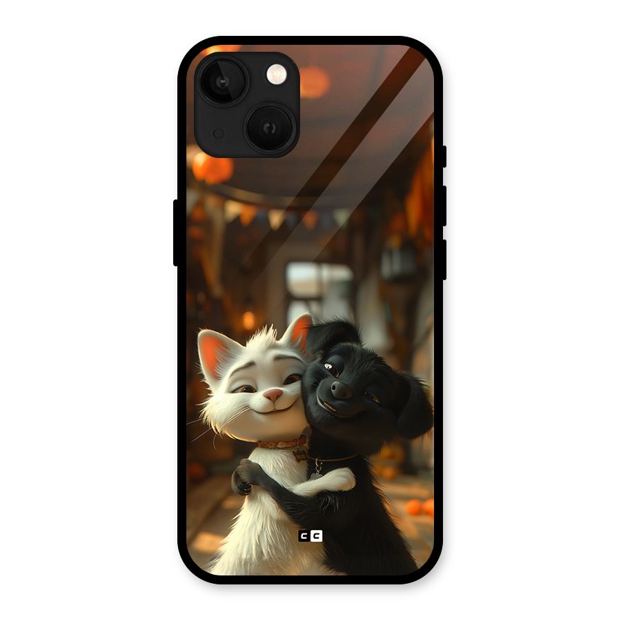 Cute Cat Dog Glass Back Case for iPhone 13