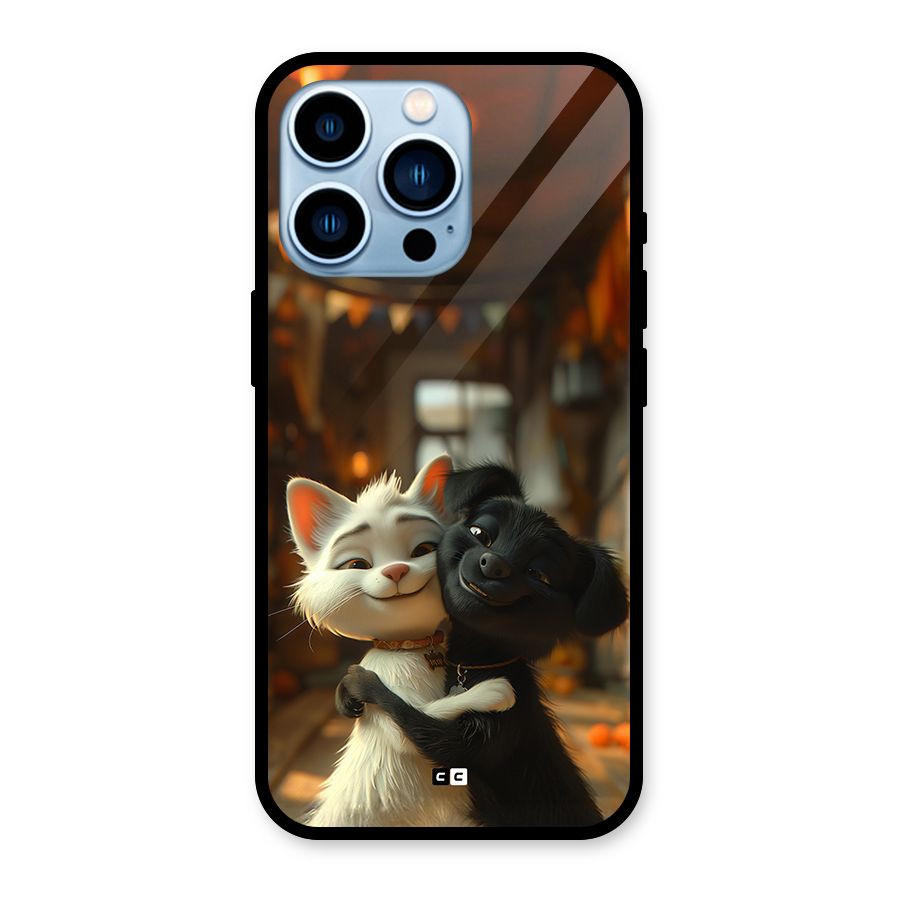 Cute Cat Dog Glass Back Case for iPhone 13 Pro
