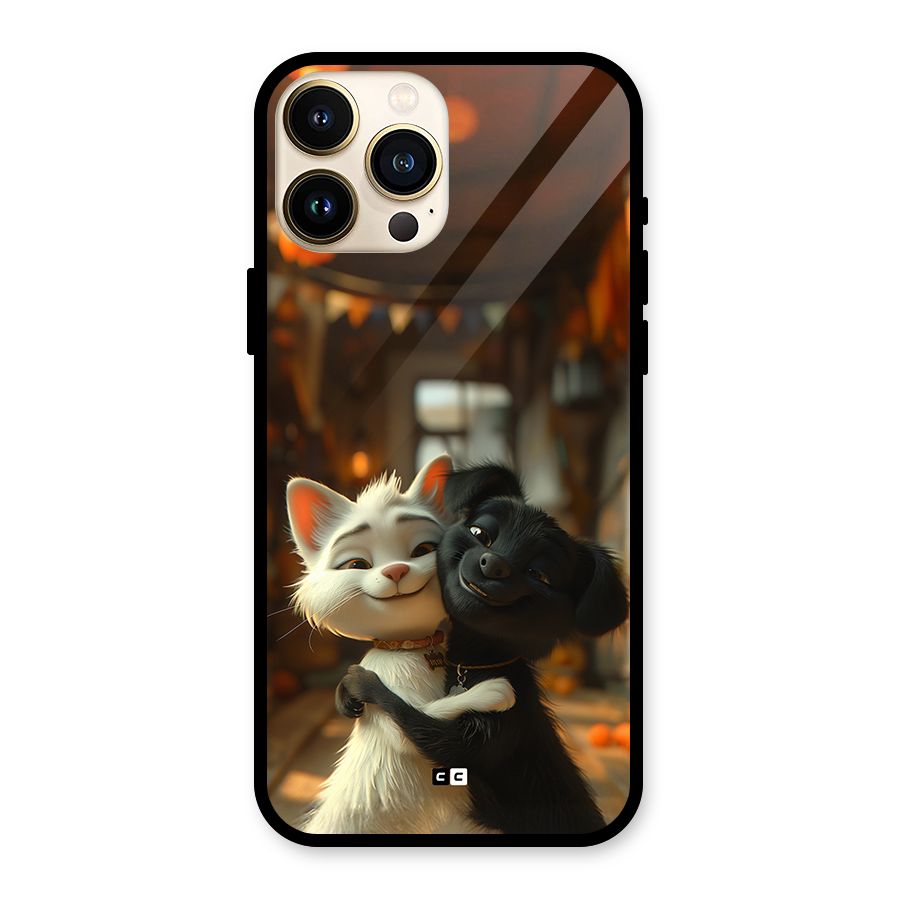 Cute Cat Dog Glass Back Case for iPhone 13 Pro Max
