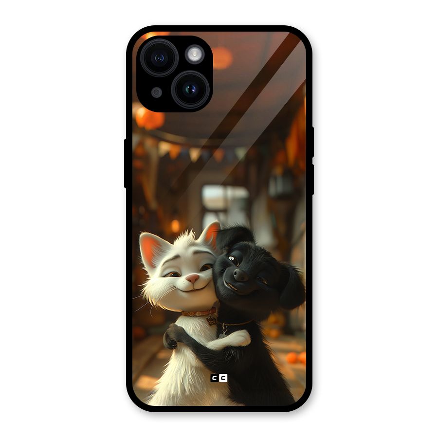Cute Cat Dog Glass Back Case for iPhone 14