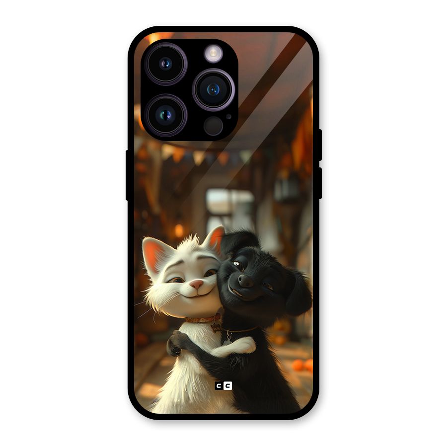 Cute Cat Dog Glass Back Case for iPhone 14 Pro