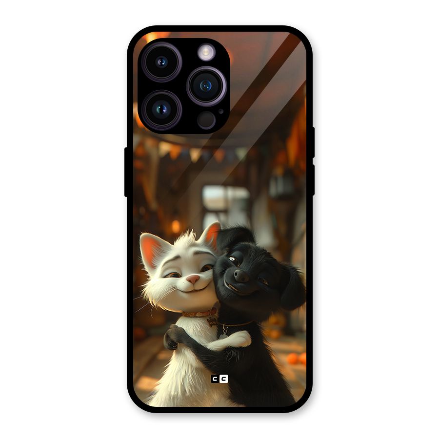 Cute Cat Dog Glass Back Case for iPhone 14 Pro Max