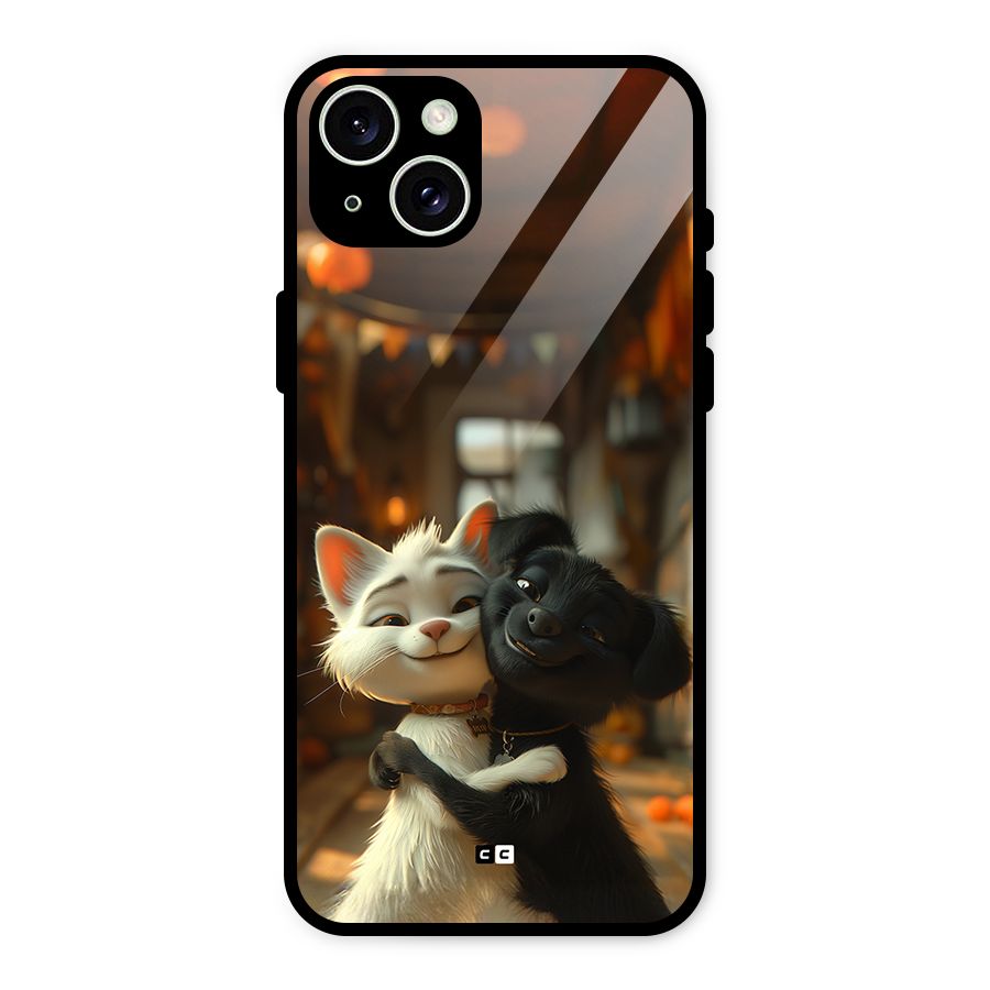 Cute Cat Dog Glass Back Case for iPhone 15 Plus