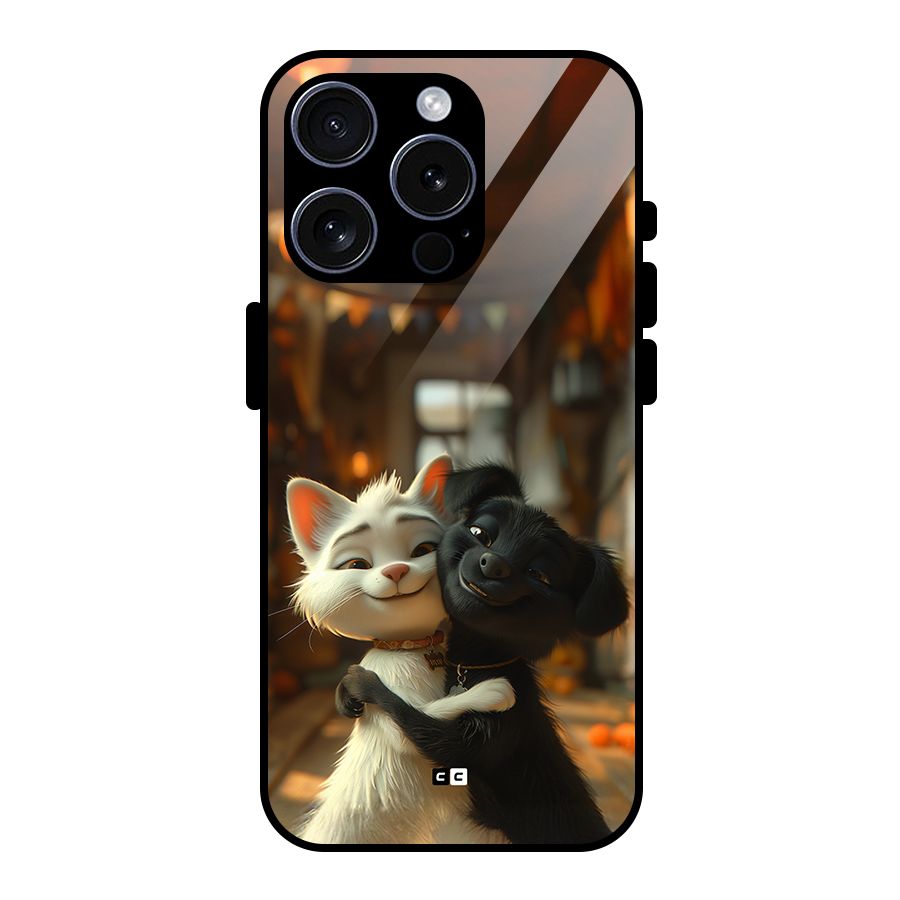 Cute Cat Dog Glass Back Case for iPhone 15 Pro