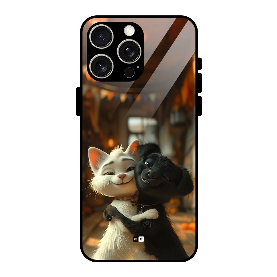 Cute Cat Dog Glass Back Case for iPhone 15 Pro Max
