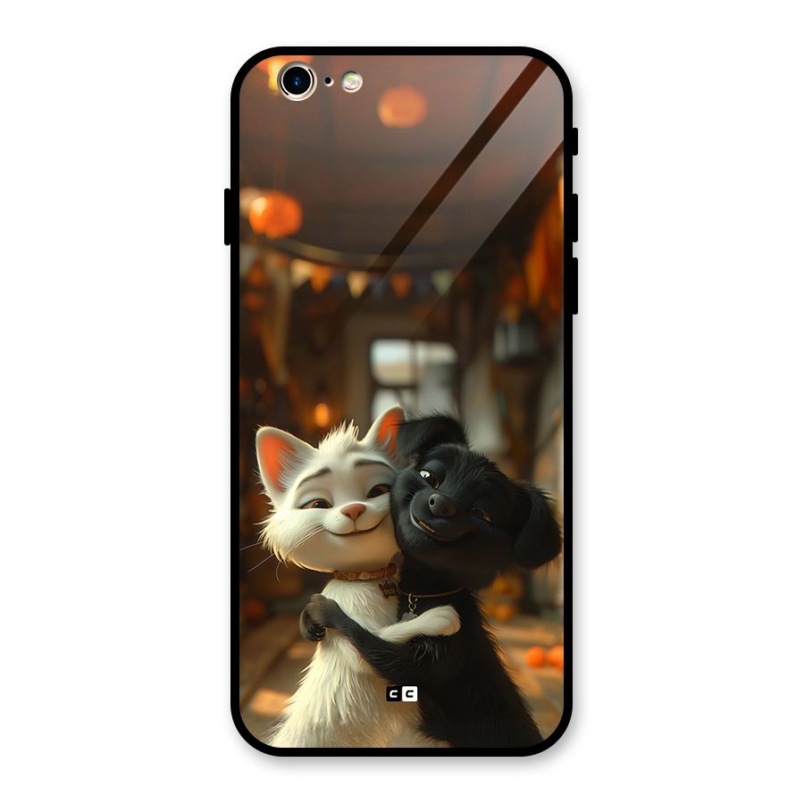 Cute Cat Dog Glass Back Case for iPhone 6 6S