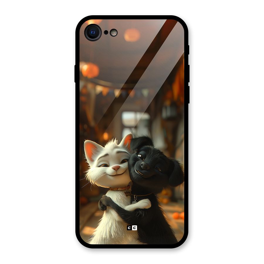 Cute Cat Dog Glass Back Case for iPhone 7